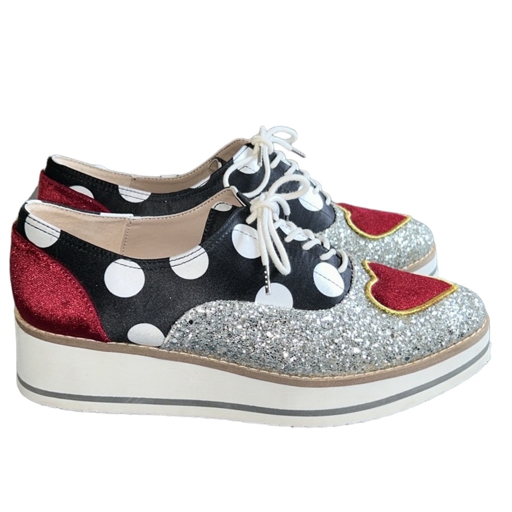 Betsey Johnson Platform Oxford Walker Silver Sparkle Shoes Size 7.5 - Picture 5 of 15